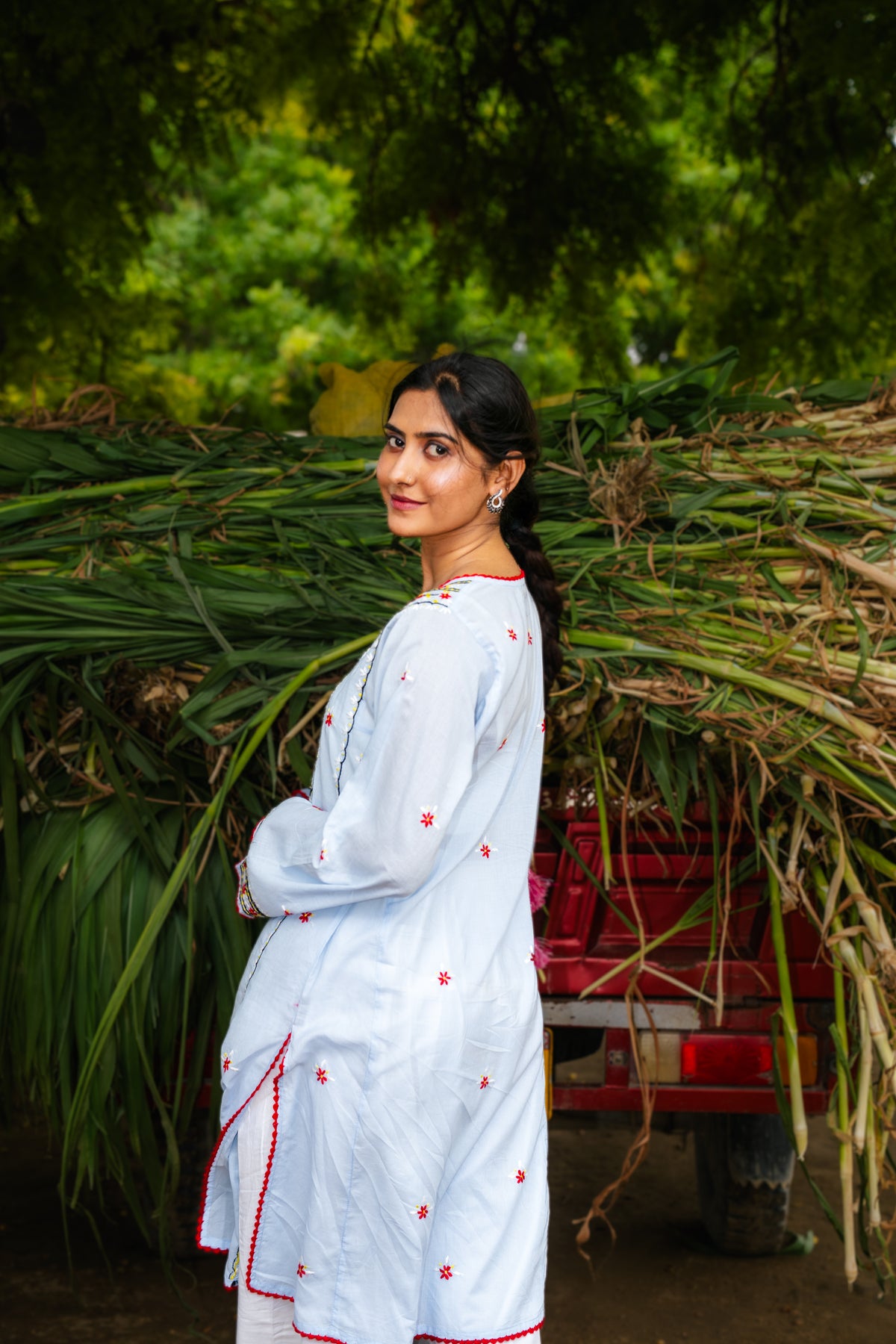 AQUAZZURA Hand Embroidered Blue Kurta