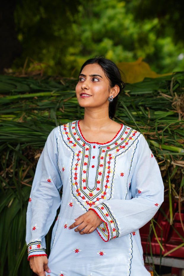 AQUAZZURA Hand Embroidered Blue Kurta